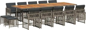 vidaXL 15 részes szürke polyrattan kerti étkezőgarnitúra párnákkal