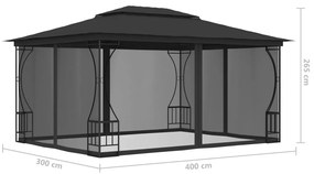 antracitszürke pavilon hálóval 300 x 400 x 265 cm