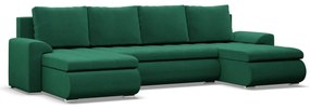 Tokio U alakú sarokkanapé, 3 ágyneműtartóval, bársony, univerzális oldal, zöld