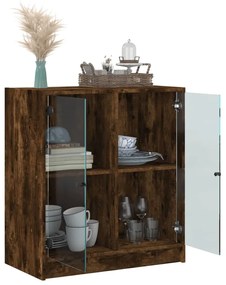 füstös tölgy színű kisszekrény üvegajtókkal 68 x 37 x 75,5 cm