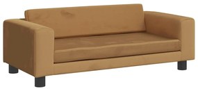 barna gyerek bársonykanapé lábzsámollyal 100x50x30 cm