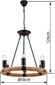Globo 69029-6 Függeszték metál fekete, kender, ø: 495, H:1260, exkl. 6xE27 40W 230V