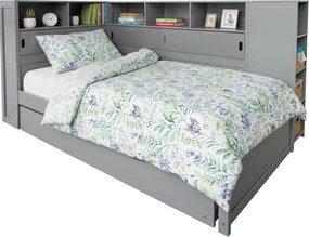 Ágy polcokkal és pótággyal, szürke, 90x200, LENDON