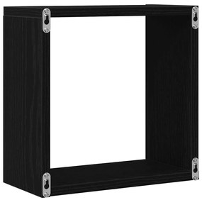 4 db fekete tölgyszínű szerelt fa fali kockapolc 30x15x30 cm