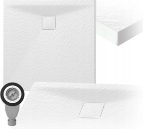 Zuhanytálca téglalap alakú 80x90 cm Kő szerkezet Fehér szifon