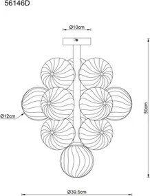 Globo 56146D Mennyezeti lámpa, fém matt fekete, borostyánszínű üveggolyók, ø: 395mm, M: 500mm, 13x G9 LED 4W 230V izzók nélkül