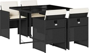 vidaXL 5 részes fekete polyrattan kerti étkezőgarnitúra párnákkal