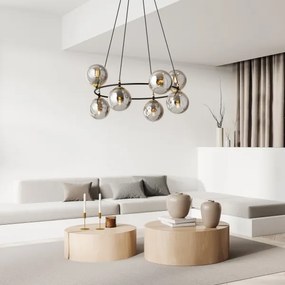 Csillár zsinóron AZURA 8xE14/10W/230V fekete/szürke