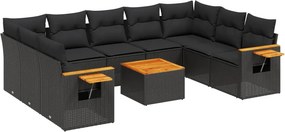 vidaXL 10 részes fekete polyrattan kerti ülőgarnitúra párnákkal