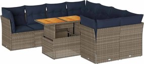 vidaXL 9 részes szürke polyrattan kerti ülőgarnitúra párnákkal