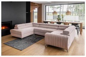 Rózsaszín kinyitható-tárolóhelyes sarokkanapé (bal oldali-U alakú) Louis – ELTAP