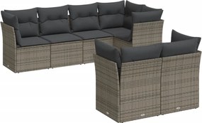 vidaXL 7 részes szürke polyrattan kerti ülőgarnitúra párnákkal