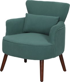 HOMCOM Párnázott Fotel Háttámlával, Lekerekített Karfákkal, Kordbársony Hatású Pihenőszék, Fa Lábakkal, Hálószobába és Nappaliba, 120 kg-ig, Sötétzöld