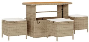 10 részes kerti bútor szett párnákkal bézs poli rattan akácia, 4 részes kerti étkező szett párnákkal bézs poli rattan akácia