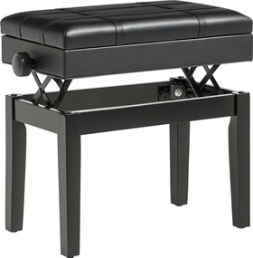 HOMCOM Pianószék Magasságban Állítható Pianószék Rejtett Tárolóval, Bőrhatású Üléssel, Fekete, 63 x 35 x 46-56 cm | Aosom