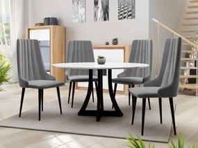 TULZA 1 kerek étkezőasztal 100 cm 4 székkel - fényes fekete-fehér / szürke