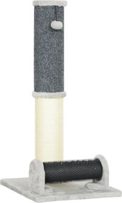 PawHut 86 cm-es Macskakarmoló, 3 az 1-ben Macska Karmoló Állvány Nagy Talppal, Ananász Mintás Szőnyeggel, Ápoló Kefével és Játéklabdával, Belső Haszná