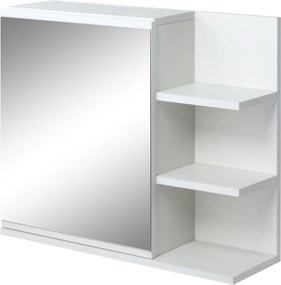 Kleankin Fürdőszoba Szekrény Tükörrel, 3 Nyitott Polccal és 1 Belső Polccal, Modern Stílus 60x18x50 cm Fehér | Aosom