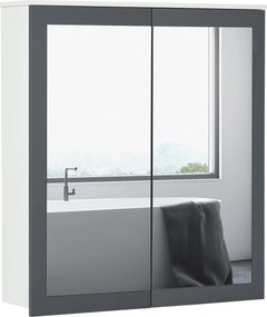 Keankin Fürdőszobaszekrény Tükörrel Fali Fürdőszobaszekrény Két Üvegajtóval és Állítható Polcokkal 69x17x75.5 cm Fehér | Aosom