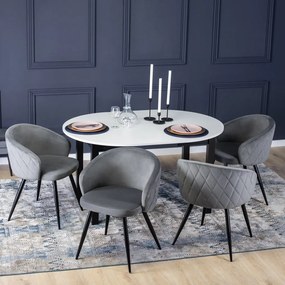 Étkezőgarnitúra 4 db. Székkel. Bővíthető asztal HARRY 102-142 cm + 4 db. Szürke bársony étkezőszék. ADELE