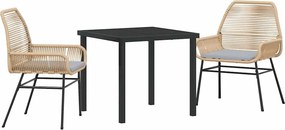 vidaXL Kert étkező szett párnával 3 pcs Barna polirattan