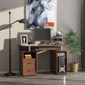 HOMCOM 120 cm-es számítógépasztal, irodai asztal több polccal, 2 fiókkal, billentyűzettartóval és CPU tartóval 120x55x85 cm Barna | Aosom