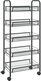 vidaXL 5 szintes fekete vas konyhai kerekes kocsi 46 x 26 x 105 cm