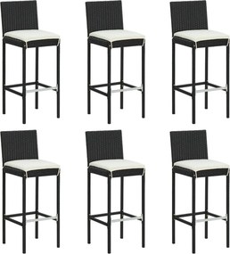 vidaXL 6 db fekete polyrattan bárszék párnával