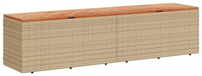 bézs polyrattan és akácfa kerti tárolóláda 220 x 50 x 54 cm