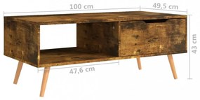 füstös tölgy színű szerelt fa dohányzóasztal 100 x 49,5 x 43 cm