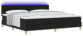 Boxspring ágy matraccal és LED világítással, fekete, 200x200 cm, szövet