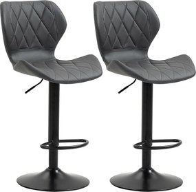 HOMCOM 2 db Magas Bárszék Műbőrből, Állítható Magasságú, Forgós Konyhai Székek Háttámlával és Lábpihentetővel, 44x50.5x94-114cm Szürke | Aosom