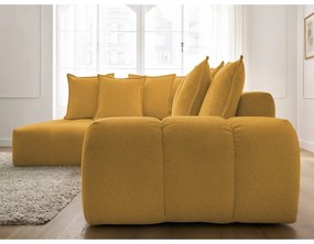 Mustársárga zsenília kinyitható-tárolóhelyes sarokkanapé (bal oldali-L alakú) Everest – Bobochic Paris