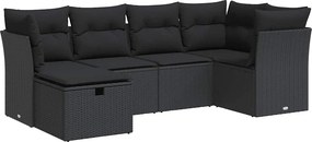 vidaXL 6 részes fekete polyrattan kerti ülőgarnitúra párnákkal