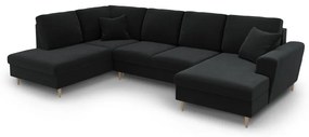 Fekete bársony kinyitható tárolóhelyes sarokkanapé (bal oldali-U alakú) Kyoto – Cosmopolitan Design
