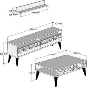 Nappali bútorszett, tölgy, 150 cm