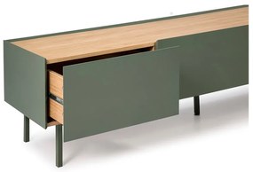 Zöld-natúr színű TV-állvány tölgyfa dekorral 180x45 cm Arista – Teulat