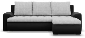 Tokio sarokkanapé, 2 ágyneműtartóval, fonott + műbőr, jobboldali, szürke - fekete