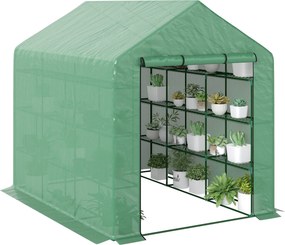 Outsunny 8 Polcos Fűszerkert, Kertészkedő Üvegház Zöld Acél PE Műanyag 244 x 180 x 210 cm | Aosom