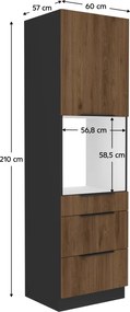 Magas szekrény beépített sütőhöz, okapi dió/fekete, MENZO 60 DPS-210 3S1F