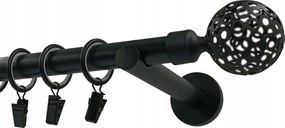 FĂŒggönykarnis szimpla FĂ©m 19mm Fekete Matt 200cm Gömb Ăttört