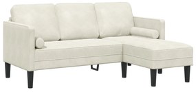 Kerti Kanapé Pad és Párnák L-Alakú Krém Bársony, L-alakú Kanapé Krém 173x131x67 cm Bársony, Pad Krém 113 cm Bársony