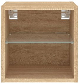 2 db sonoma tölgy fali TV-szekrény LED-ekkel 30x28,5x30 cm