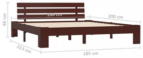 sötétbarna tömör fenyőfa ágykeret fejtámlával 140 x 200 cm