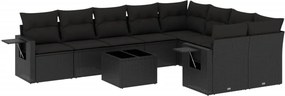 vidaXL 10 részes fekete polyrattan kerti ülőgarnitúra párnákkal