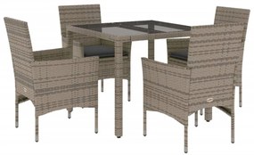 5 részes szürke polyrattan/üveg kerti étkezőgarnitúra párnával