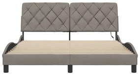 tópszínű szövet ágykeret LED-ekkel matrac nélkül 160 x 200 cm