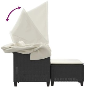 vidaXL 2 személyes fekete polyrattan kerti kanapé baldachinnal/székkel