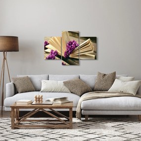 Kép egy könyvröl és a lila virágok (90x60 cm)