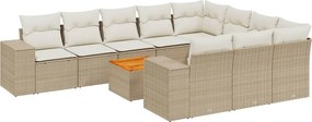 vidaXL 11 részes bézs polyrattan kerti ülőgarnitúra párnákkal
